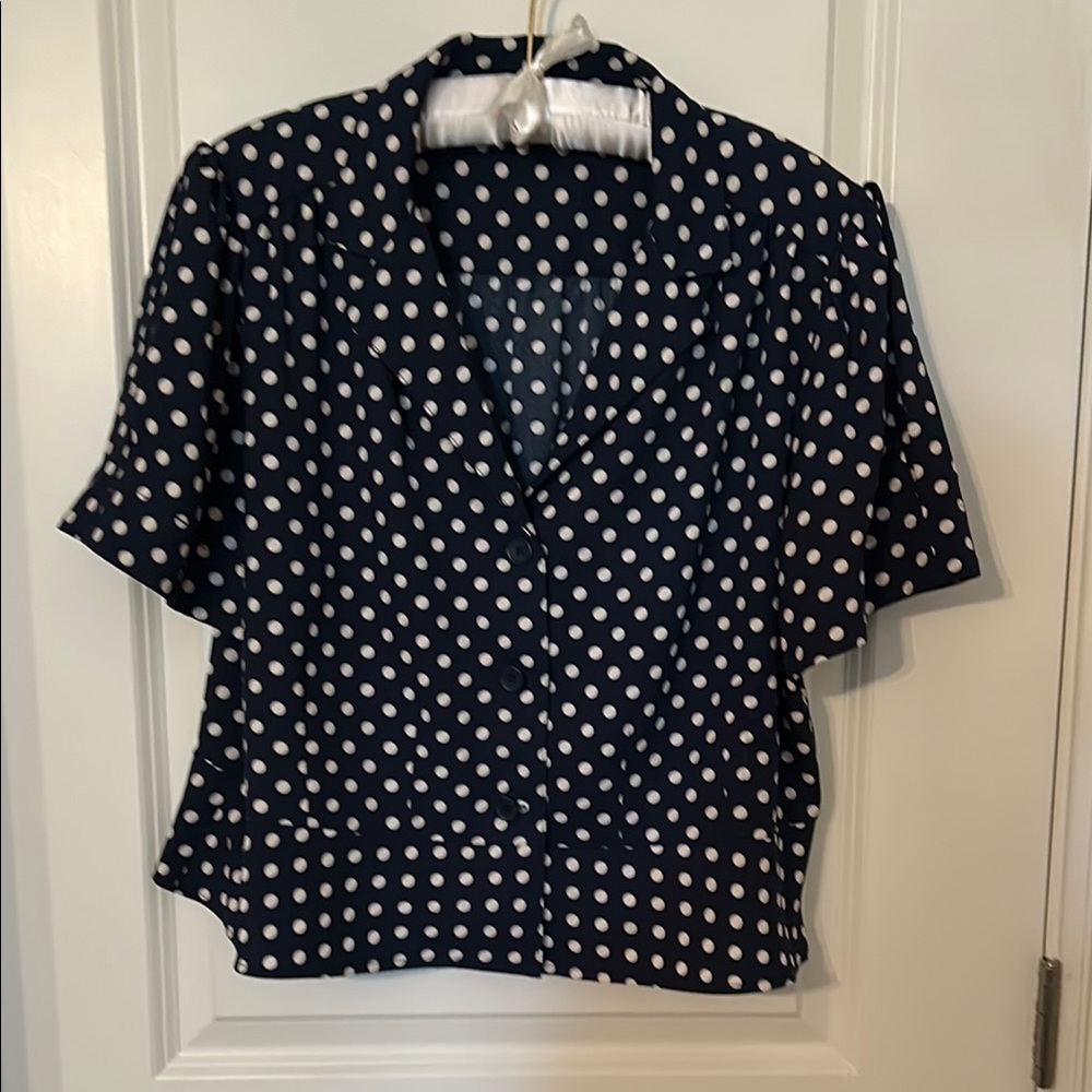 LC Lauren Conrad Navy Polka Dot Button Down Shirt